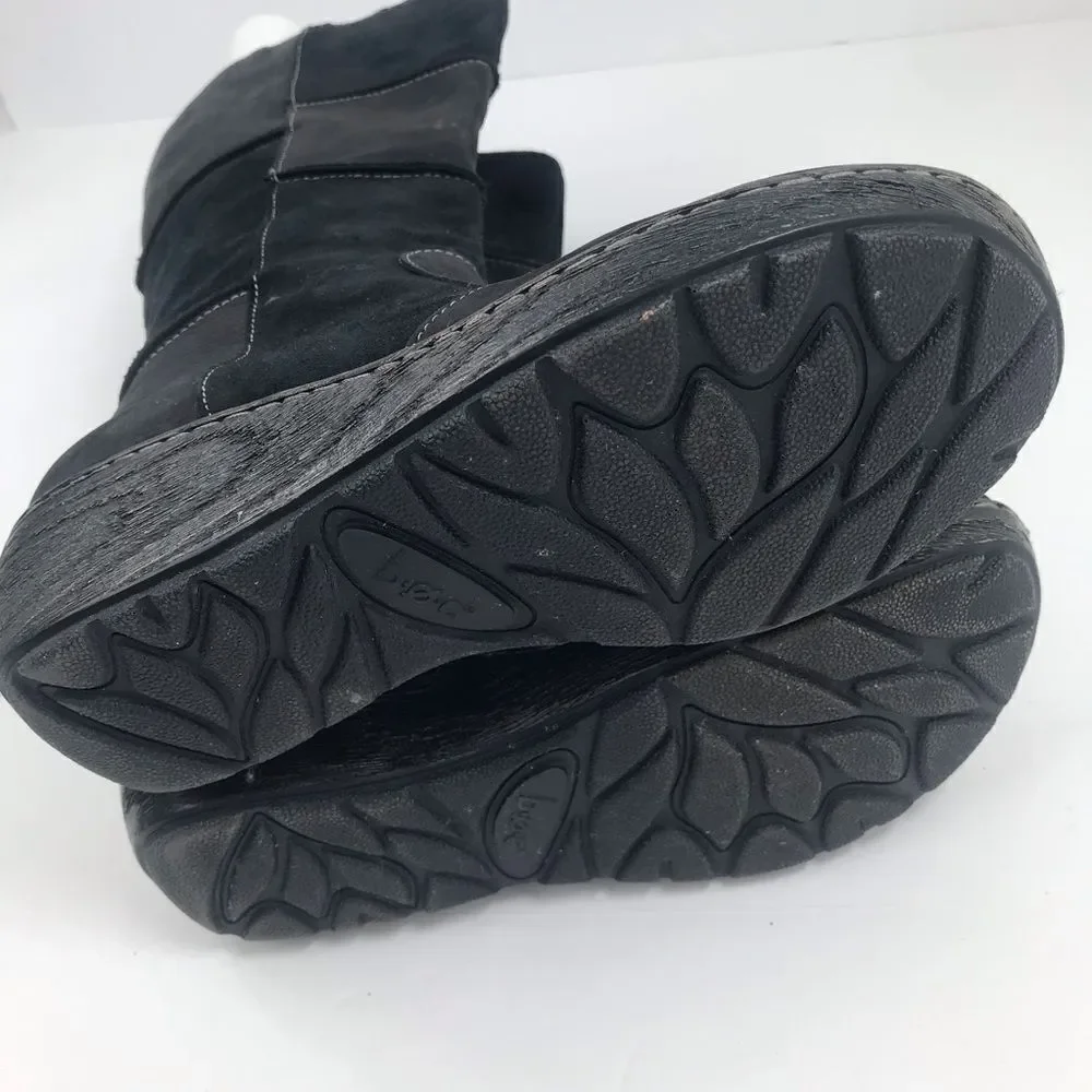 B.O.C. Black Suede Leather Patchwork Side Zip Wedge Heel Tall Boots